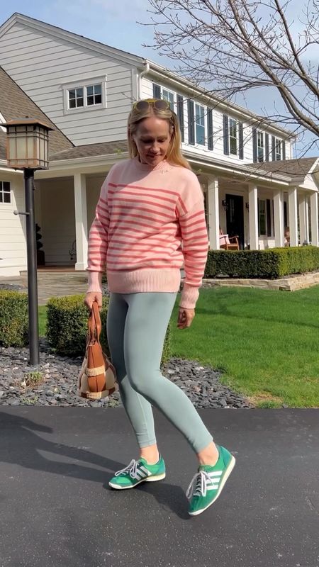 Leggings and sneakers spring outfit - adidas sneakers and minnow stripe sweater (that can also be personalized!) Krewe sunglasses 
More everyday casual outfits over on CLAIRELATELY.com 

#LTKstyletip #LTKVideo #LTKSeasonal