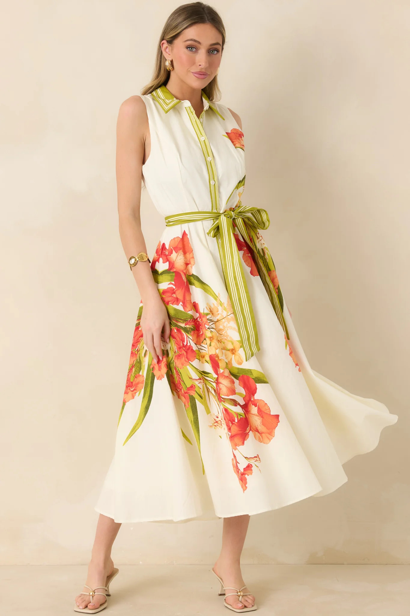 Paradise Garden Ivory Multi Cotton Floral Button Down Maxi Dress | Red Dress