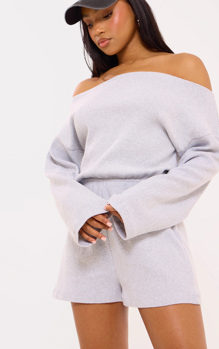 Grey Slash Neck Slouchy Rib Romper | PrettyLittleThing US