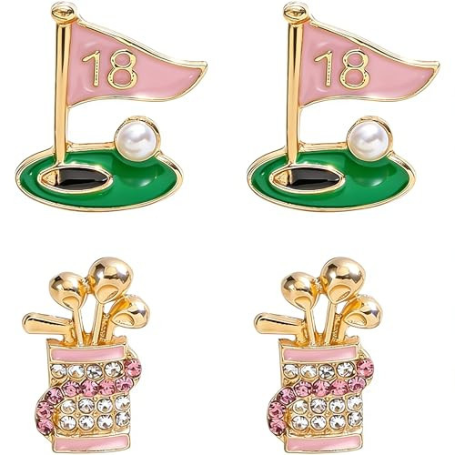 Hellodr 4 Pcs Golf Earrings Studs Sets for Women, Fashion Sports Earring Studs Stackable Golf Jewelry for Women Game Day Earrings Outfits Gifts (Pink) | Amazon (US)