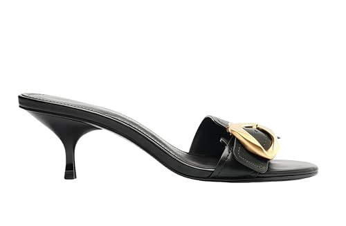 Amazon.com | Lhamo Latso Black Slip On Mule Heels Open Round Toe Slides Heeled Sandals Kitten Hee... | Amazon (US)