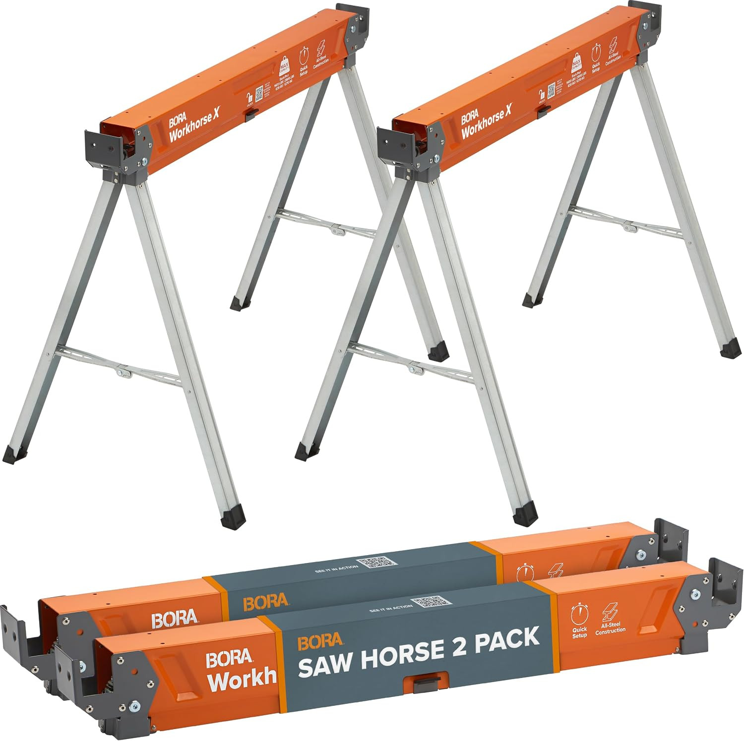 BORA Workhorse X Saw Horses 2 Pack Folding Heavy Duty Metal Sawhorse | Amazon (US)
