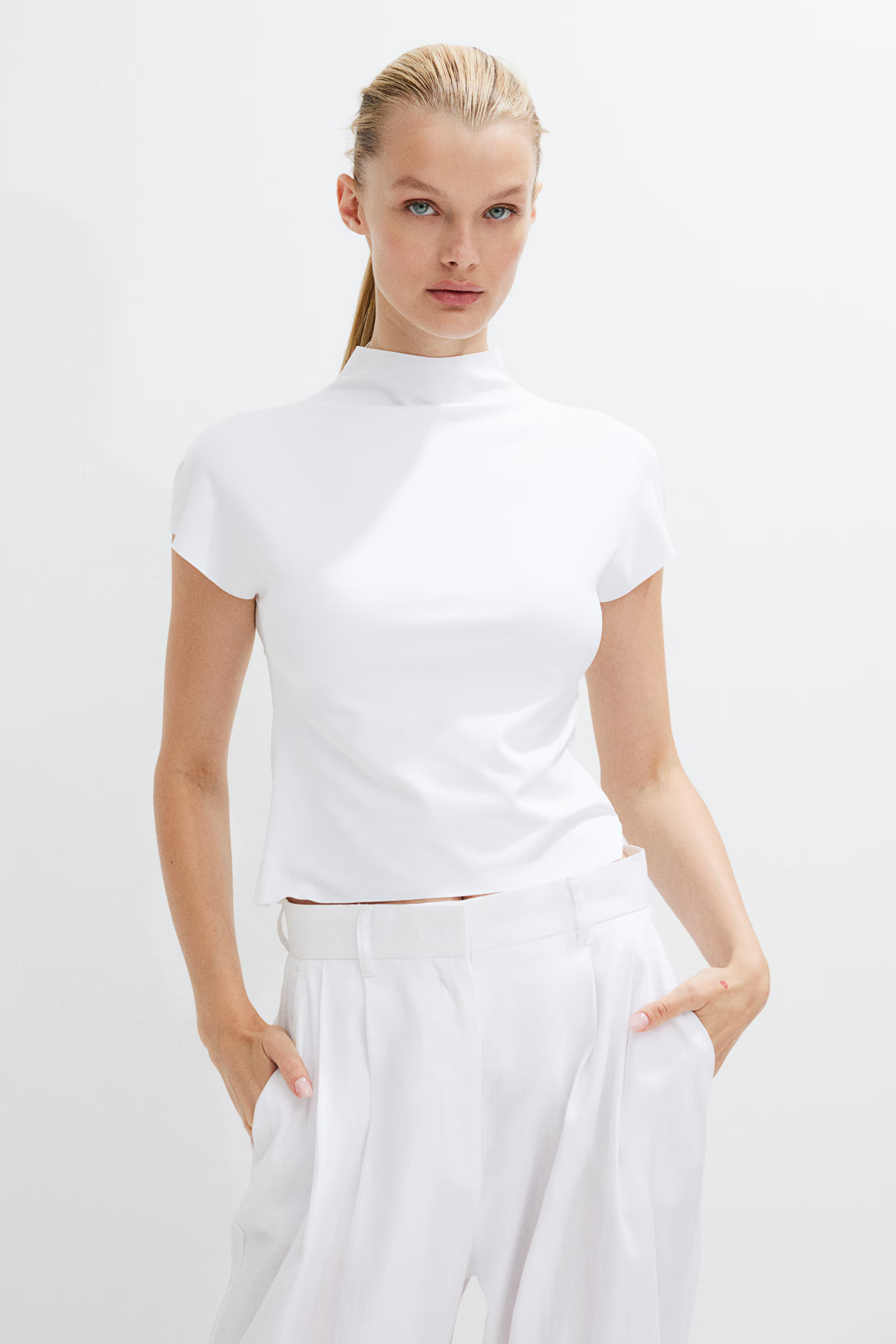 Mock Turtleneck Jersey Top - White - Ladies | H&M US | H&M (US + CA)