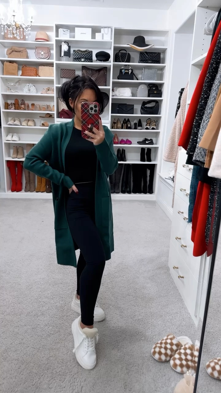 Holiday comfy athleisure outfit for dinner and a movie! My coatigan is under $40 and identical to a popular more expensive brand. 

Coatigan size xs (fits TTS) 
Amazon leggings size xs
Cropped tee size small
Sherpa lined sneakers size 5

#LTKSeasonal #LTKstyletip #LTKHoliday