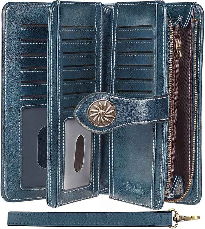 Travelambo Womens Wallet Large Capacity RFID Blocking Genuine Leather Wristlet Wallets | Amazon (US)