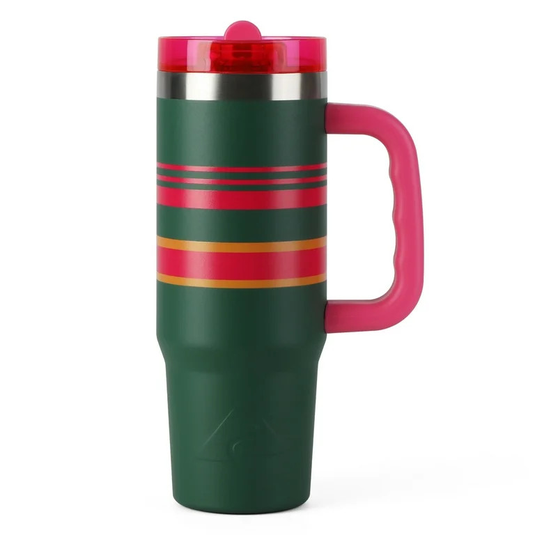 Ozark Trail 30oz Varsity Insulated Stainless Steel Tumbler with Handle, Green & Pink Stripe | Walmart (US)