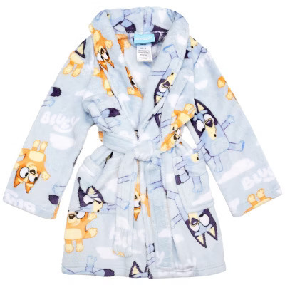 Bluey Toddler Kids' Unisex Soft & Plush Fleece Robe, Blue/Bluey Clouds, 2T | Target