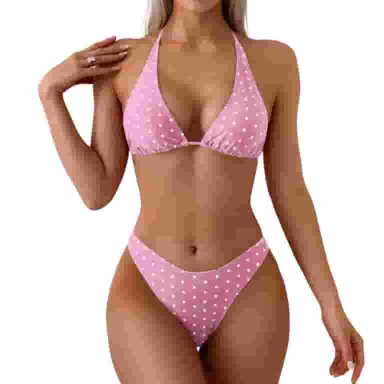 ANXPTIME Women's 2 Piece Polka Dots Halter Bikini Set Tie Back Vacation String Swimsuit | Walmart (US)