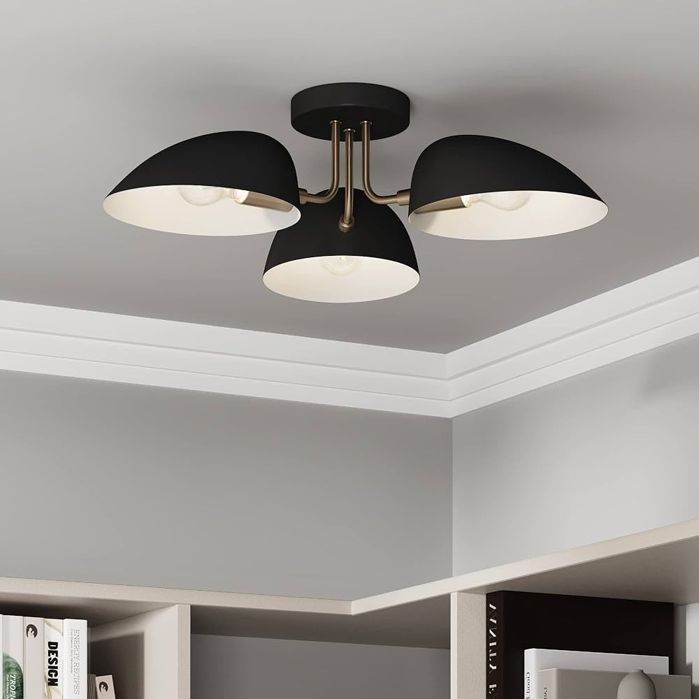 Nathan James Argo Semi Mount Flush Ceiling Light, 3-Lights Modern Retro Lighting with Black Round... | Amazon (US)