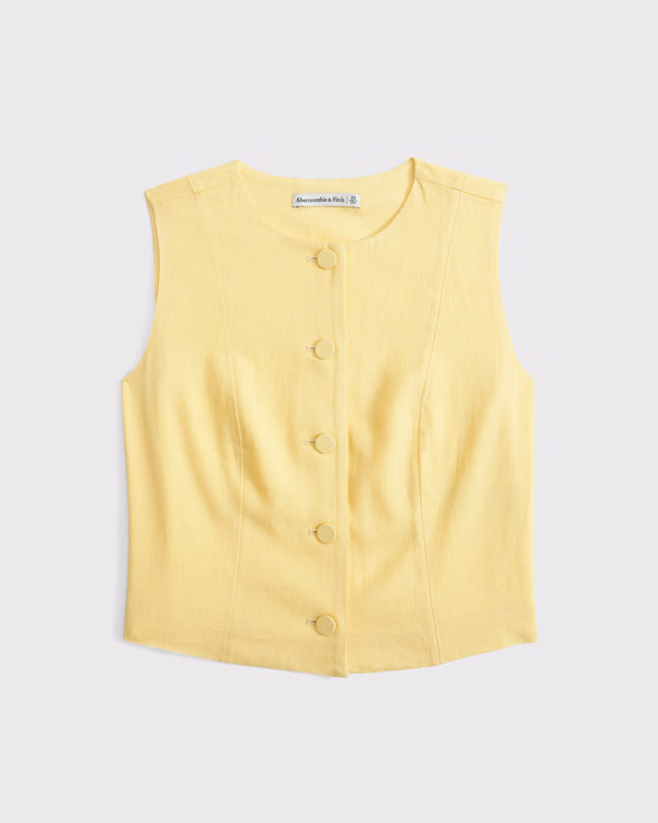 Cropped Linen-Blend Button-Through Vest | Abercrombie & Fitch (US)