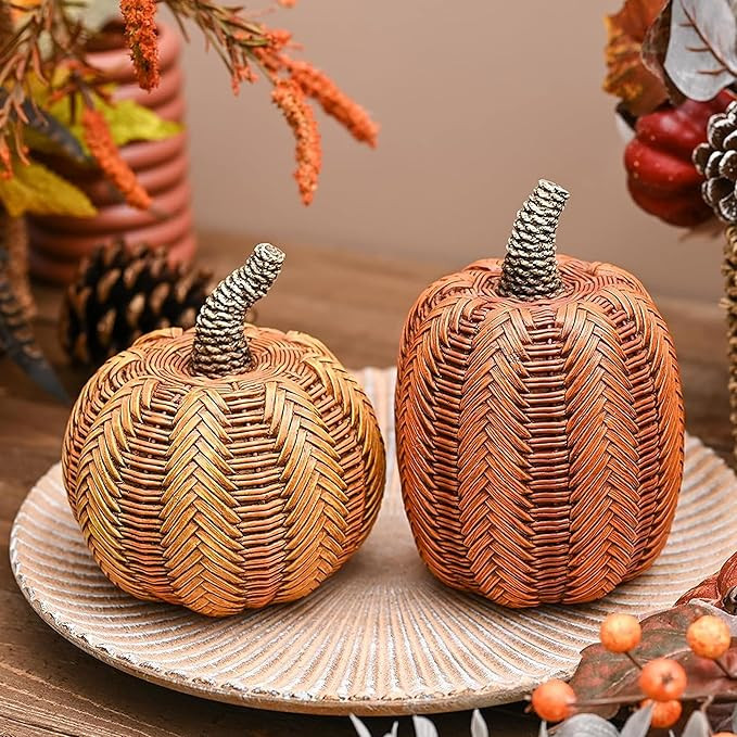 Valery Madelyn Fall Decoration for Home Pumpkin Decor, 2pcs Resin Artificial Rattan Large Pumpkin... | Amazon (US)