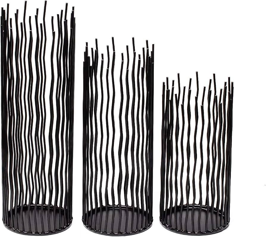 Candle Holders Set of 3 Black Metal Iron Pillar Candlestick Modern Indoor and Outdoor Candlestick... | Amazon (US)
