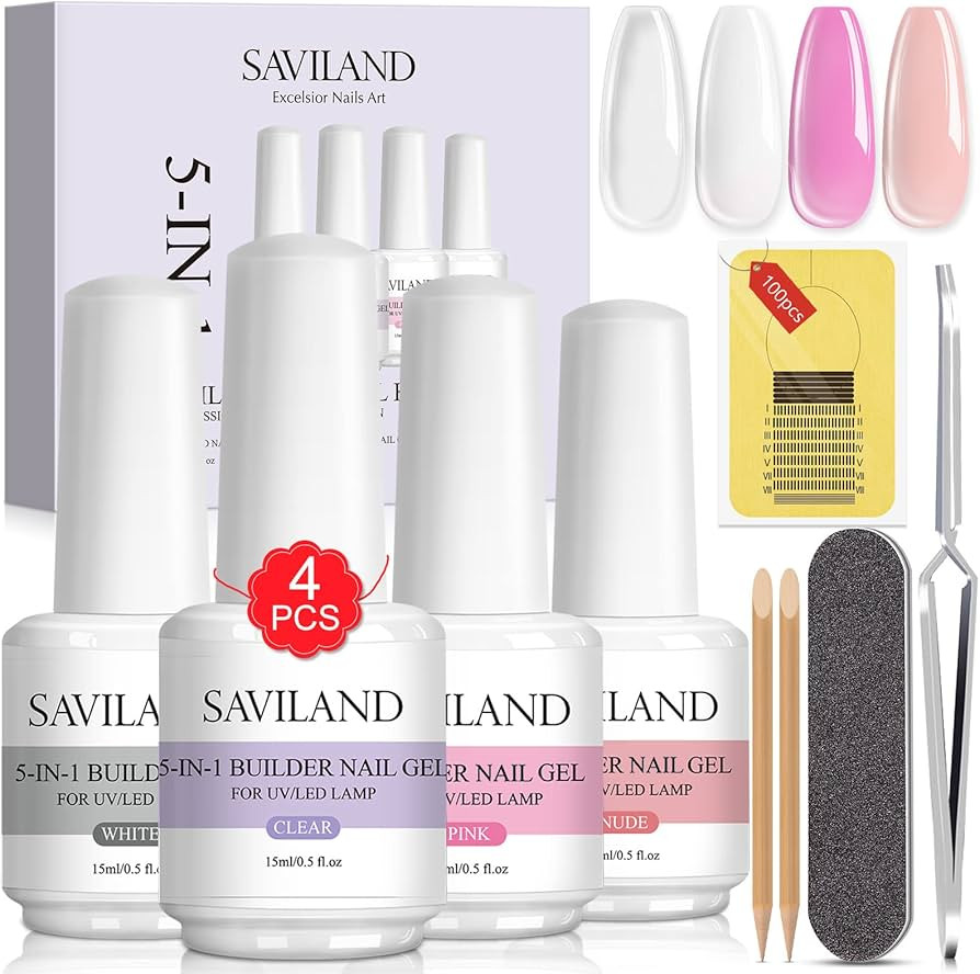 SAVILAND 5 In 1 Builder Base Nail Gel Kit - 15ml 4 Colors Builder Nail Gel Set Clear White Pink N... | Amazon (US)