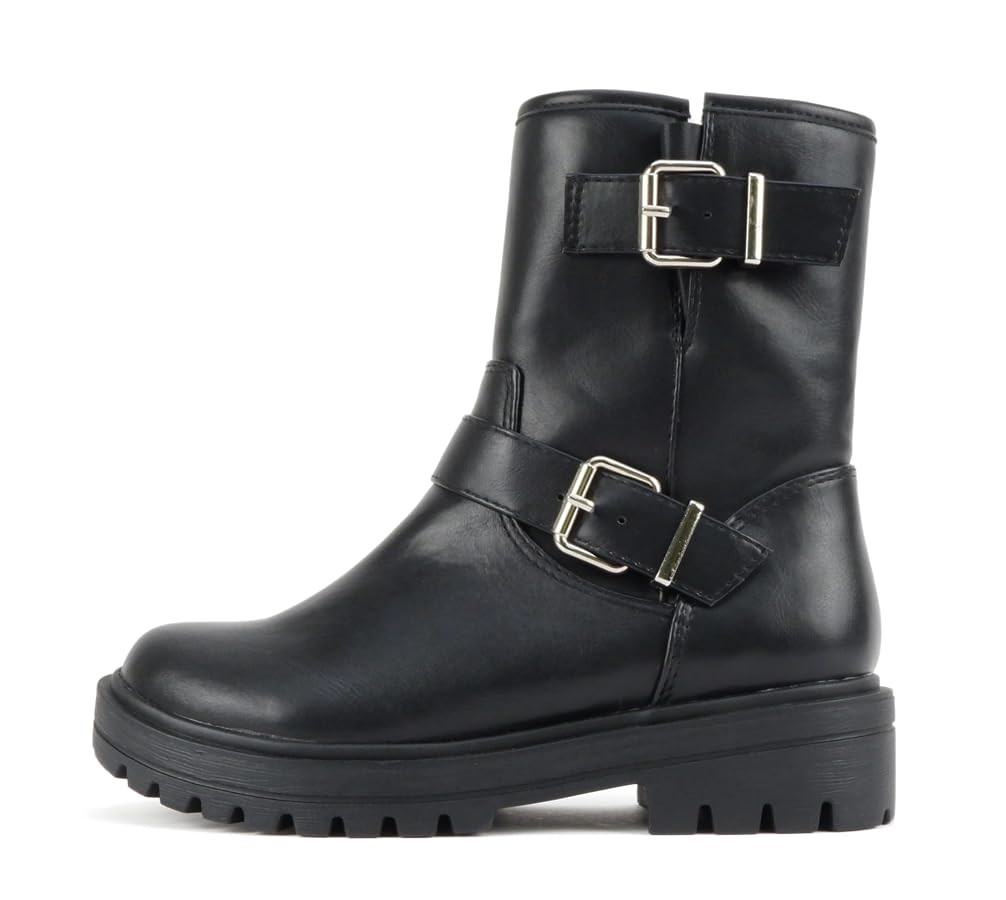 Soda “Kicker” ~ Women Moto Bootie Round Toe Buckle Straps Mid-Calf with Side Zipper | Amazon (US)