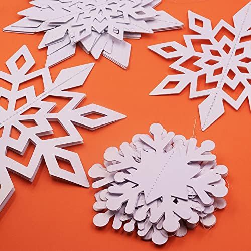 12PCS Winter Christmas Snowflakes Hanging Decorations - 3D White Paper Snowflake Garland with Snowfl | Amazon (US)