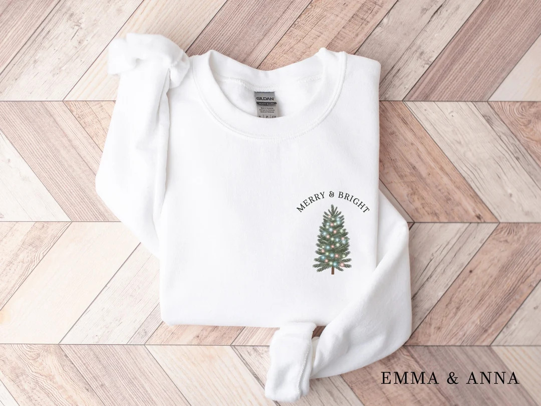 Merry and Bright Sweatshirt, Christmas Sweatshirt for Women, Christmas Tree Shirt, Christmas Crew... | Etsy (US)