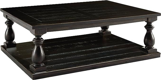 Signature Design by Ashley - Mallacar Vintage Rectangular Coffee Table w/ Fixed Shelf, Black | Amazon (US)