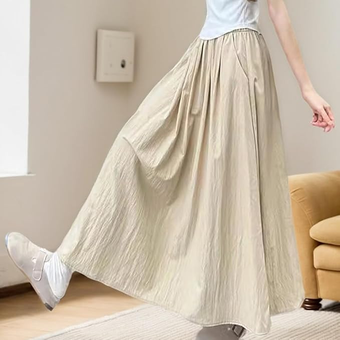 Women A-Line Pleated High Waist Maxi Skirt Full Ankle Length Casual Solid Color Long Skirts | Amazon (US)