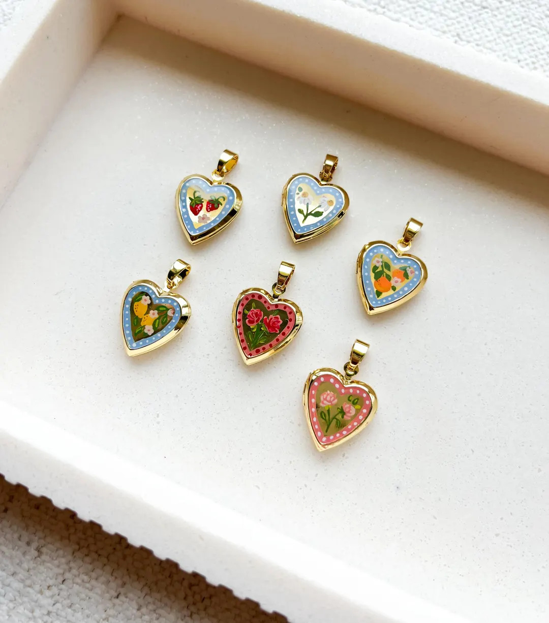 Handpainted Locket Charm | Art Flowers Berries Oranges Lemons | Gold Plated Locket Pendant for Br... | Etsy (US)