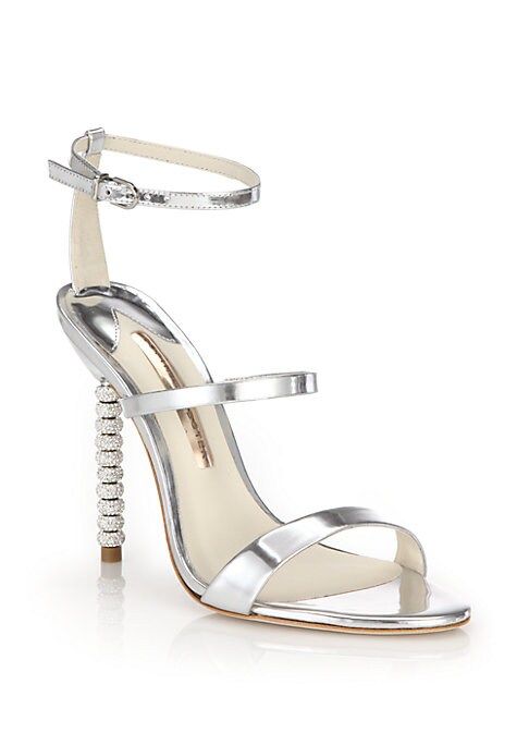Rosalind Crystal-Heel Metallic Leather Sandals | Saks Fifth Avenue