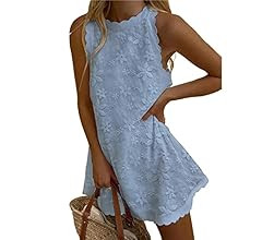 Womens Sleeveless Tank Dress Halter Scallop 2023 Summer Dresses Back Zipper Linen Casual Beach Su... | Amazon (US)
