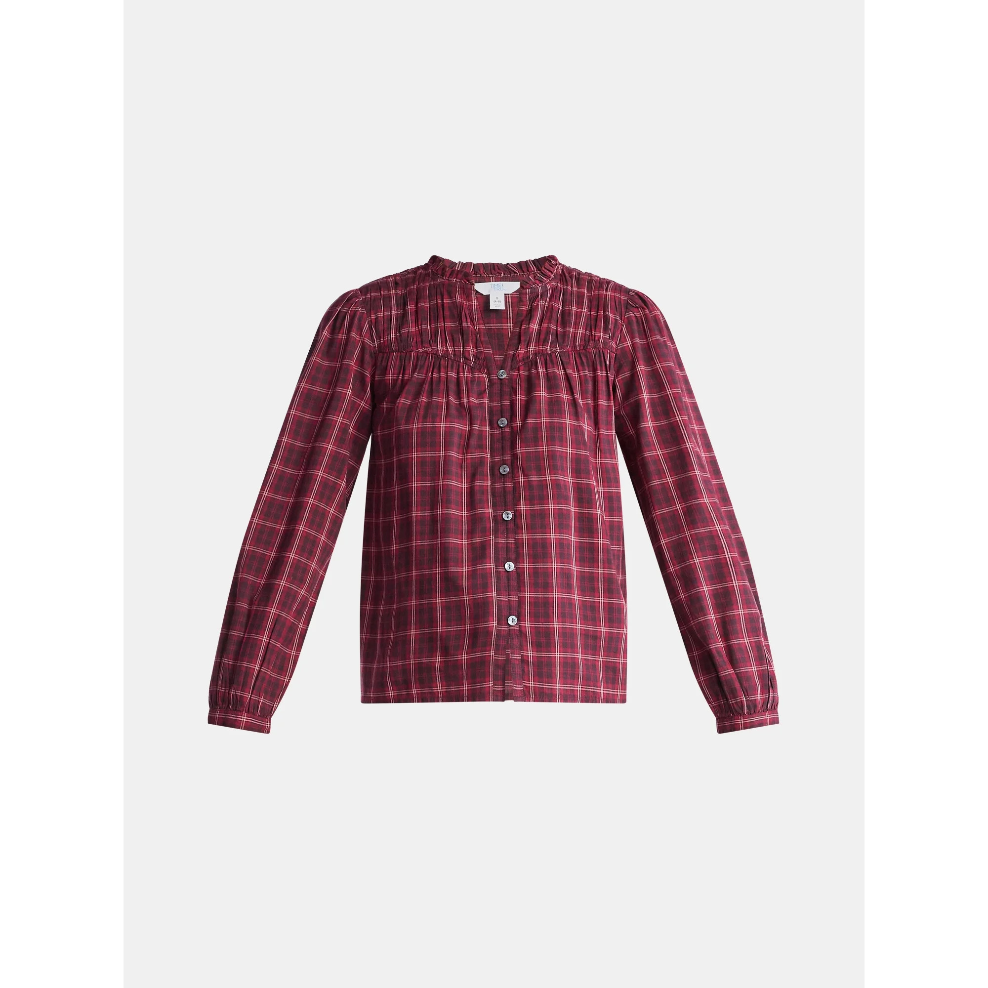 Time and Tru Women's Ruched Yoke Blouse with Long Sleeves, Sizes XS-XXXL | Walmart (US)