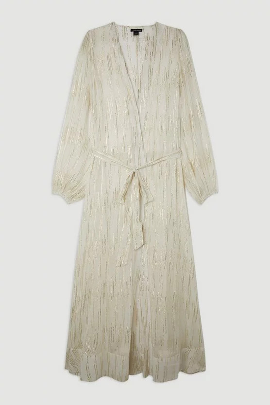 Puff Sleeve Viscose Metallic Thread Woven Kimono | Karen Millen UK + IE + DE + NL