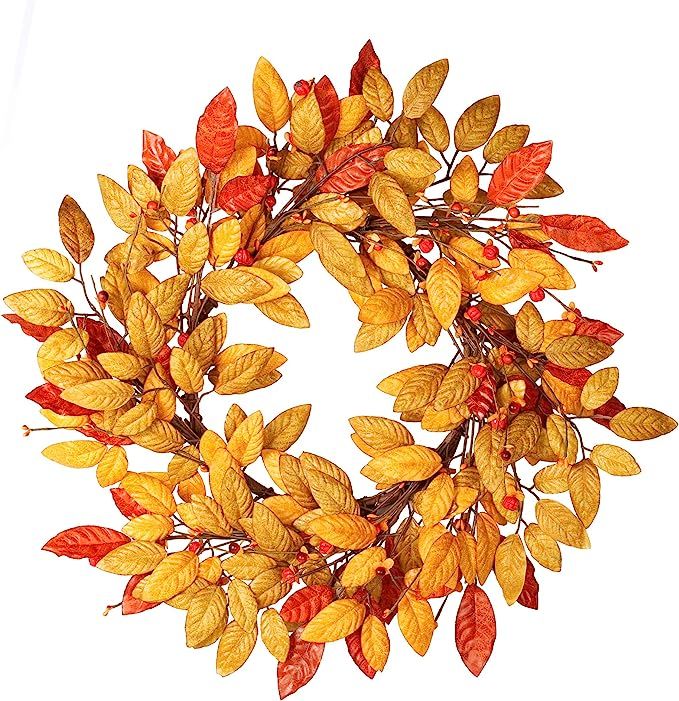 VGIA 18Inch Fall Wreath Front Door Decor Wreath Fall Decorations Autumn Leaves Wreath Harvest Wre... | Amazon (US)