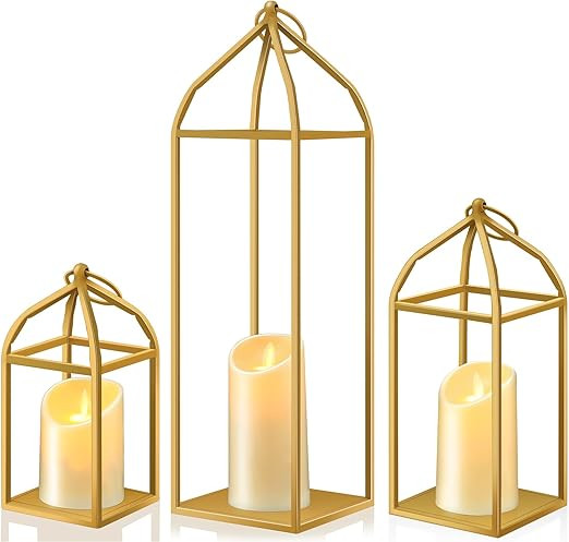 Sintuff 3 Sets Lantern Decorative Outdoor 19.7'' 13'' 10.2'' Modern Farmhouse Lantern Decor Open ... | Amazon (US)