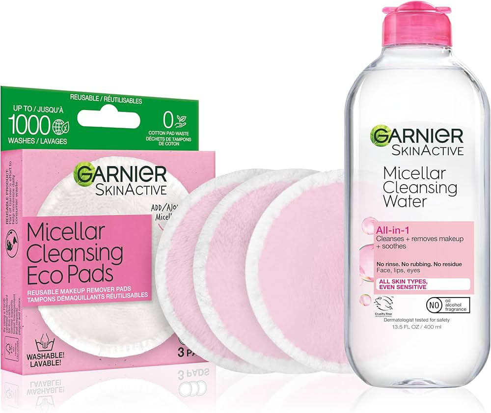 Garnier Micellar Water and Eco Pad Starter Kit, All-In-1 Facial Cleanser & Makeup Remover and 3 P... | Amazon (US)
