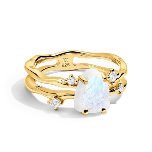 Moon Magic Authentic Moonstone Ring for Women | Amethyst, Aquamarine, Black Obsidian Ring Flow/Real 925 Sterling Silver | 18k Rose and Yellow Gold Raw Crystal Rings for Women/Genuine Gemstone Jewelry | Amazon (US)
