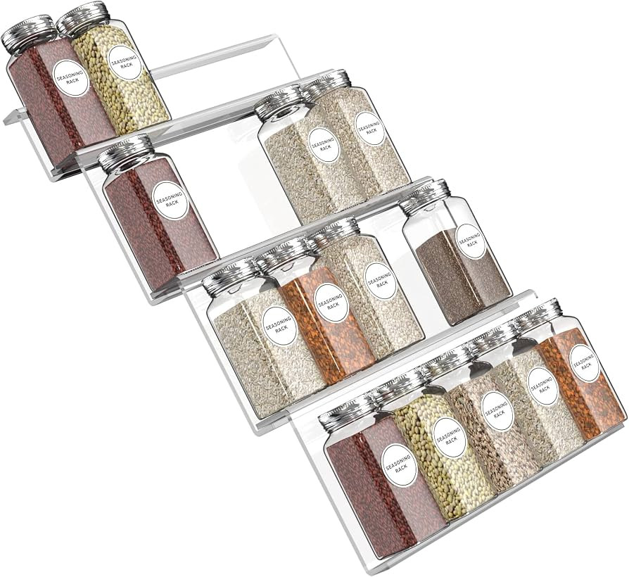 Grarry Acrylic Spice Rack Tray Insert 4 Tier Clear Spice Drawer Organizer for Kitchen Cabinets, 4... | Amazon (US)