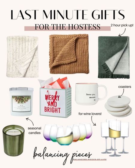 Last minute gifts for the hostess - target gifts - walmart gifts - home gifts - housewarming gifts - wine glasses - Christmas candles - throw blankets 


#LTKHoliday #LTKGiftGuide #LTKhome