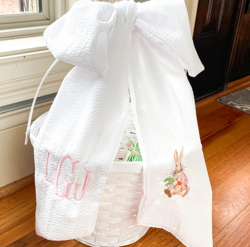 Personalized Easter Basket Seersucker Bow, Flower Girl Basket Bow, New Mom Gift Basket, Baby Girl... | Etsy (US)