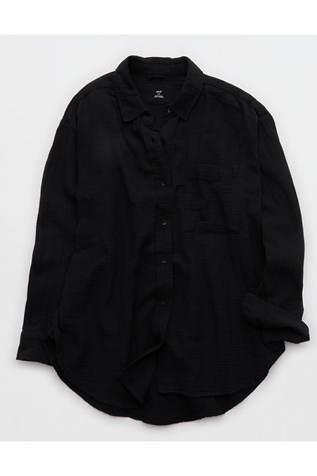 Aerie Day-Off Cover Up Shirt Women's True Black XXS | Aerie