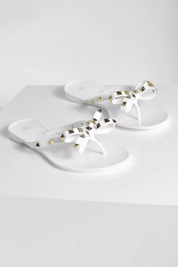 Wide Width Studded Bow Jelly Flip Flop | Boohoo.com (US & CA)