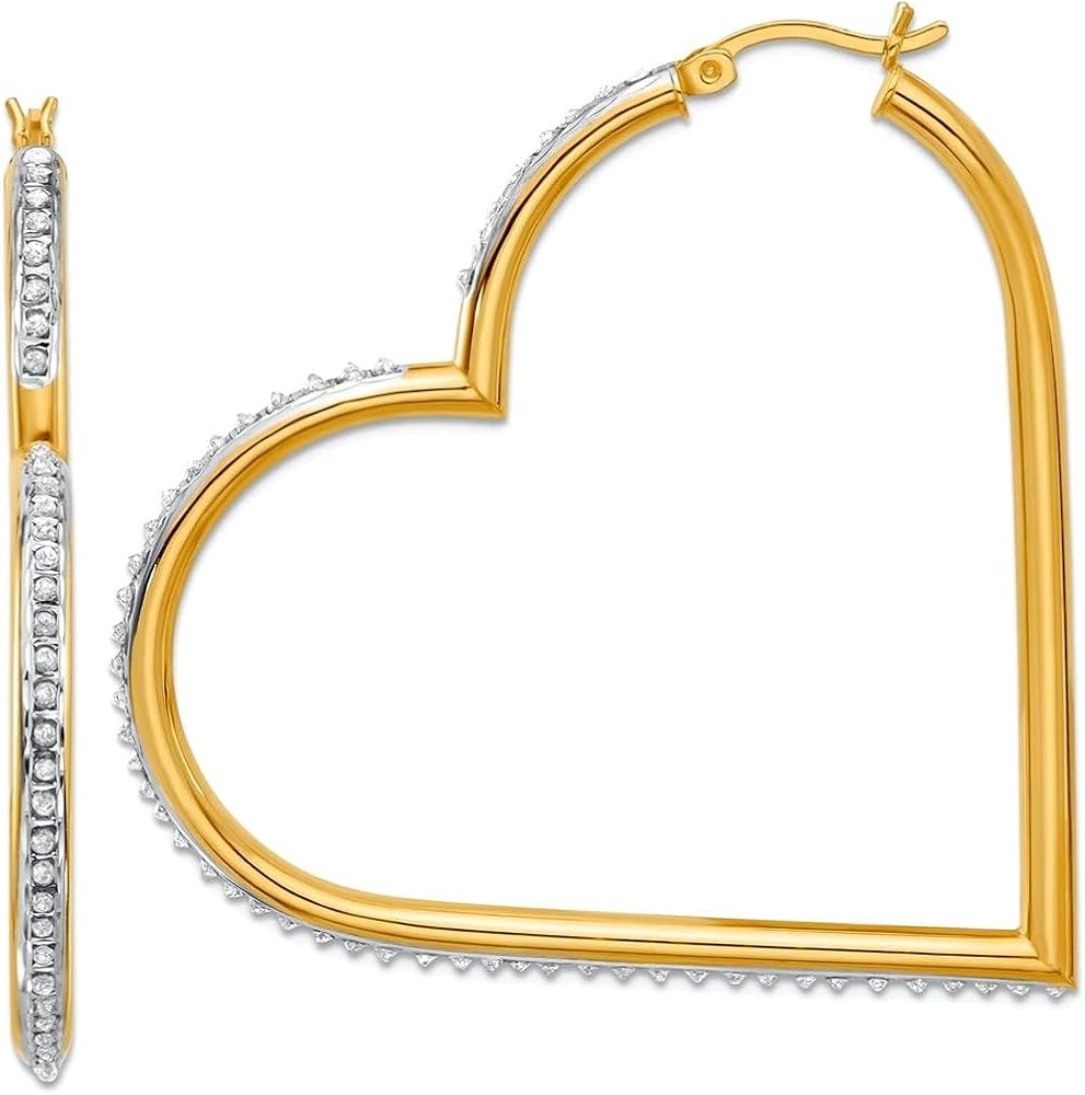 3.00mm 925 Sterling Silver 18k Gold Plated Diamond Mystique Love Heart Hoop Earrings 49.99x53.05m... | Amazon (US)