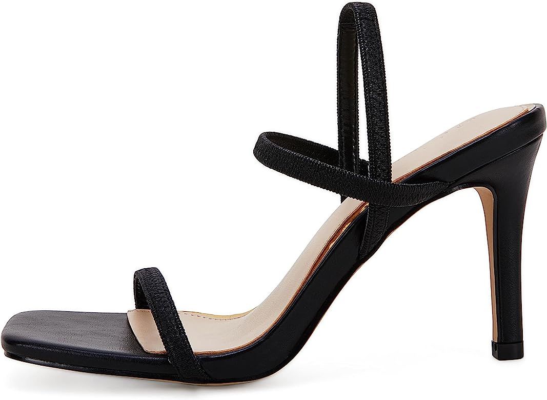 Ermonn Women's Square Toe Heeled Sandals Slip On Crisscross Strap Slingback Stiletto Heels Mules | Amazon (US)