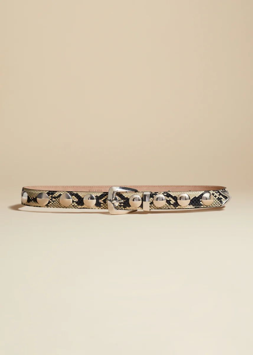 The Benny Belt in Natural Python-Embossed Leather with Studs | Khaite