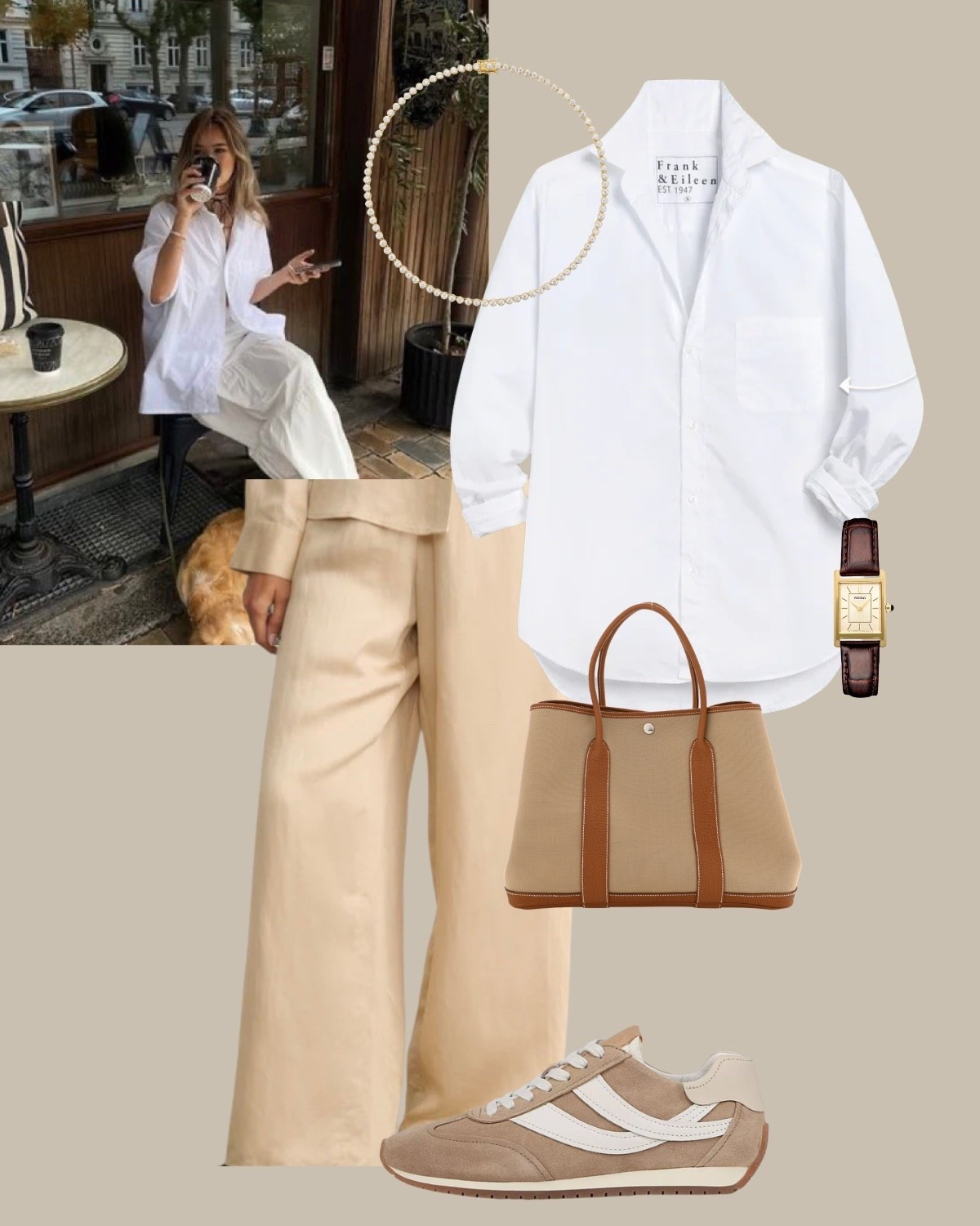 Classic spring outfit in a white button down 