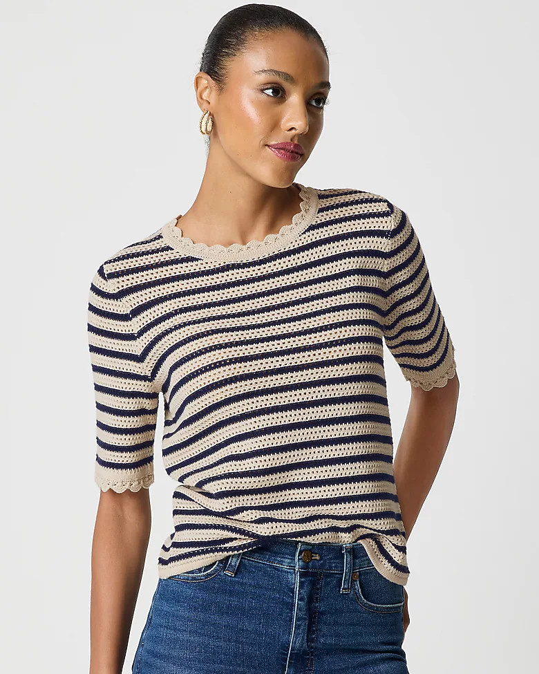 Striped short-sleeve pointelle sweater | J.Crew Factory