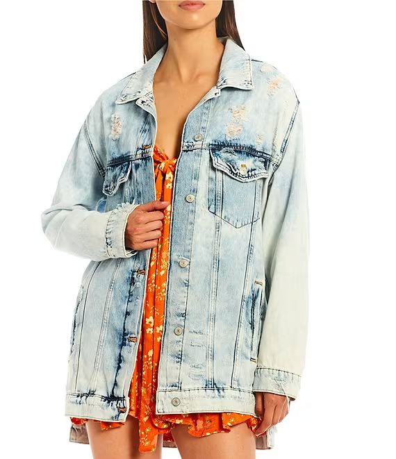 Free PeopleDestroyed Long Sleeve Point Collar Denim Jacket | Dillards