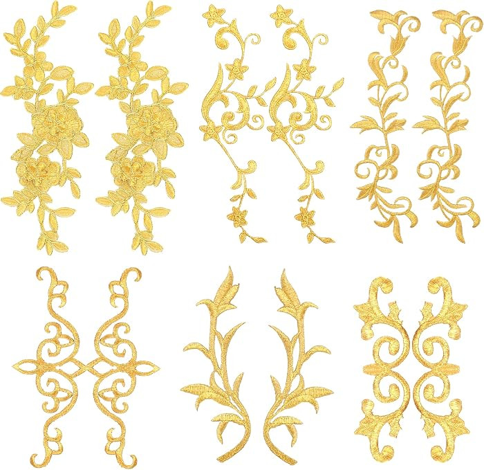 6 Pairs Gold Flower Embroidery Patch Sewing Craft Decoration Lace DIY Appliques for Wedding Prom ... | Amazon (US)