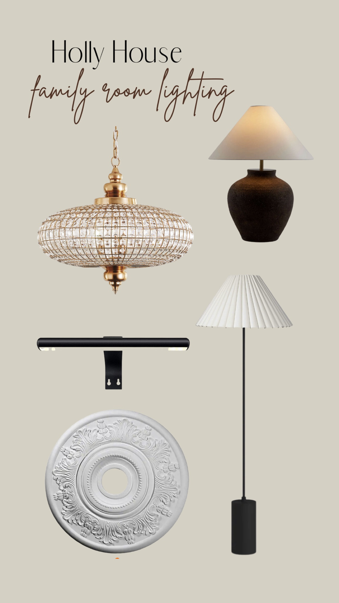 Holly house lighting in the family room.
Our black lamp was thrifted but found one with similar shape and lines.

#LTKhome