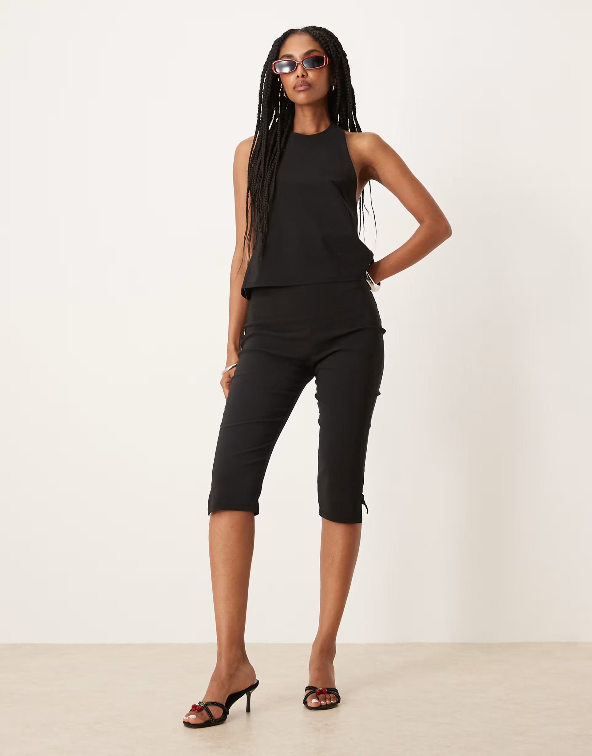 ASOS DESIGN bengaline capri pants with side split in black - part of a set | ASOS (Global)