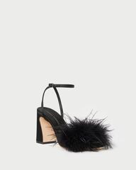 Minerva Black Satin/Feather Sandal | Loeffler Randall