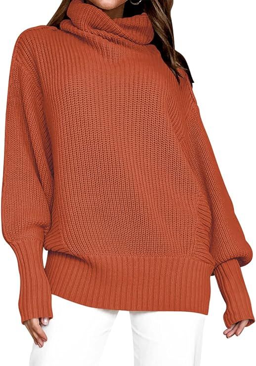 Calbetty Women's Long Sleeve Turtleneck Chunky Knit Loose Oversized Sweater Pullover Jumper Tops | Amazon (US)