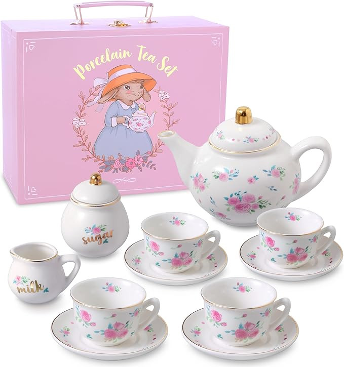 Porcelain Tea Set for Girls - White & Floral Tea Party Set for Kids I Complete Children Tea Sets ... | Amazon (US)