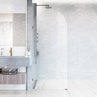 Arden 34 in. W x 78 in. H Frameless Fixed Shower Screen in Matte Brushed Gold with 3/8 in. (10mm)... | The Home Depot