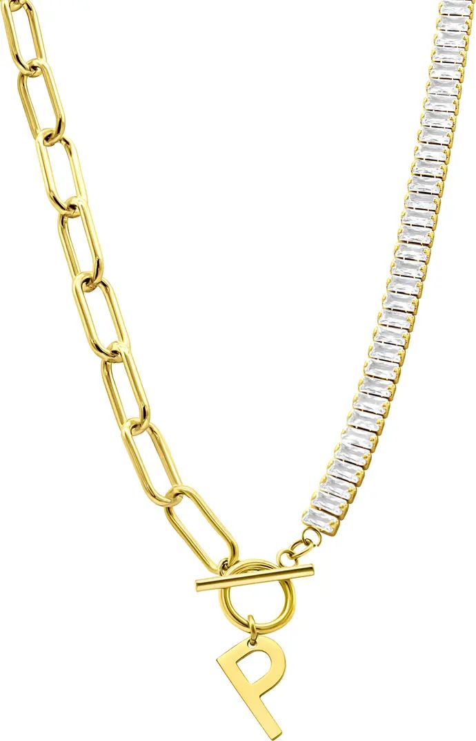 Initial Pendant Half Crystal Half Paper Clip Chain Necklace | Nordstrom Rack